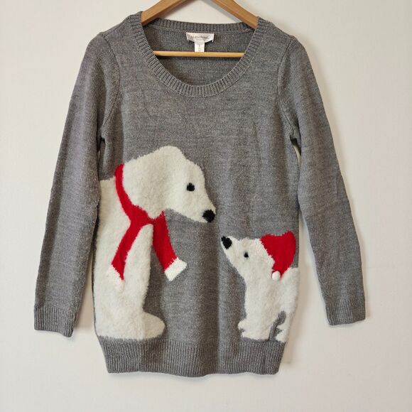 Motherhood Sweaters - Motherhood Maternity Christmas Sweater Size S Polar Bear & Cub Gray Crewneck